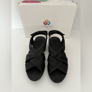 Clarks CLOUDSTEPPERS Wedge Sandals Caddell Bright Black Slingbacks Women's 6.5